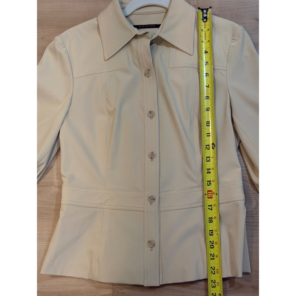 Elie Tahari Button Down Shirt Beige 6 Women Fitted Lycra Stretch Workwear - Picture 2 of 14